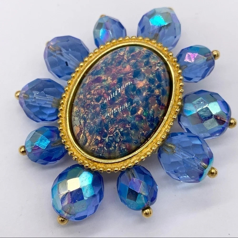 Joan Rivers Blue Dragon Breath Cabachon Brooch